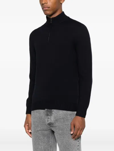 Drumohr Long Sleeve Mock-neck Zip Sweater In Black