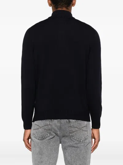 Drumohr Long Sleeve Mock-neck Zip Sweater In Black