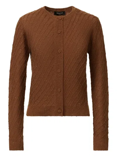 Fabiana Filippi Sequin-embellished Ribbed-knit Cardigan In Brown