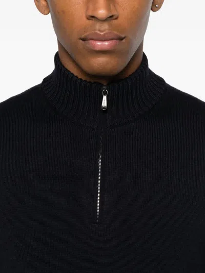 Drumohr Long Sleeve Mock-neck Zip Sweater In Black