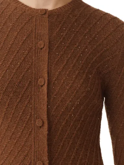 Fabiana Filippi Sequin-embellished Ribbed-knit Cardigan In Brown