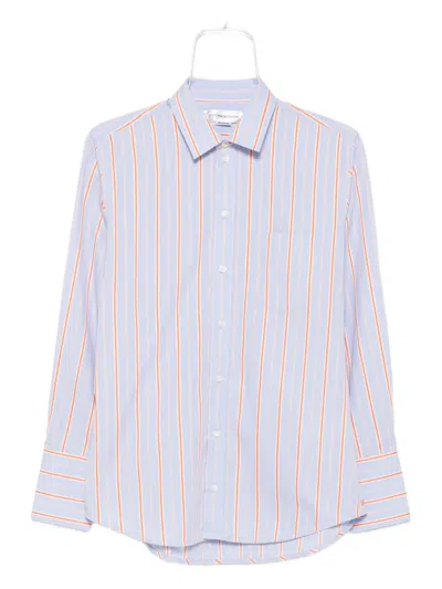Victoria Beckham Striped Cotton Long-sleeve Shirt In Blue