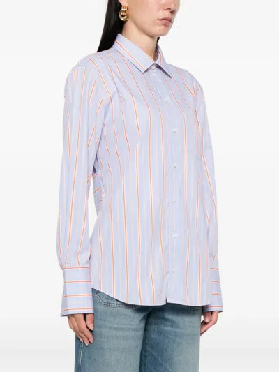 Victoria Beckham Striped Cotton Long-sleeve Shirt In Blue