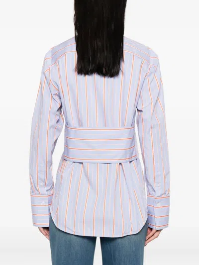 Victoria Beckham Striped Cotton Long-sleeve Shirt In Blue