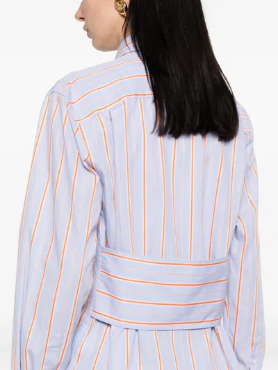Victoria Beckham Striped Cotton Long-sleeve Shirt In Blue