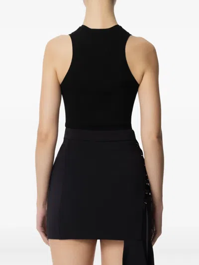 Elisabetta Franchi Ribbed V-neck Top In Black