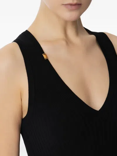 Elisabetta Franchi Ribbed V-neck Top In Black
