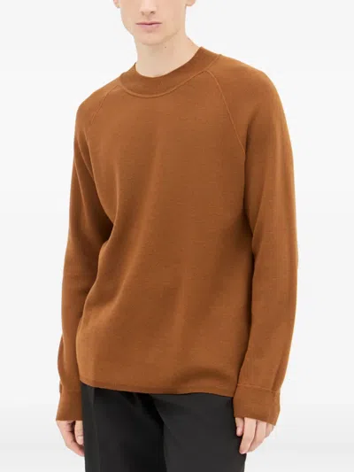 Mhl By Margaret Howell Round-neck Ribbed-trim Sweater In Brown