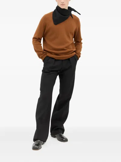 Mhl By Margaret Howell Round-neck Ribbed-trim Sweater In Brown