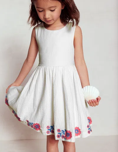Boden Harper Crossback Dresswhite Embroidered Girls  In White