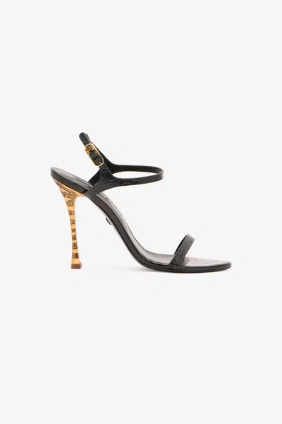 Roberto Cavalli Crocodile-effect Slingback Sandals In Black