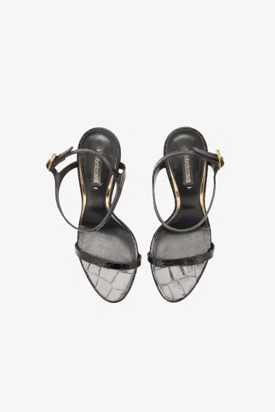 Roberto Cavalli Crocodile-effect Slingback Sandals In Black