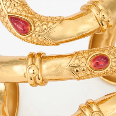Roberto Cavalli Gold Rigid Bracelet With Black And Ruby Stones
