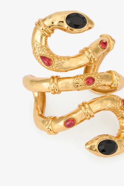 Roberto Cavalli Gold Rigid Bracelet With Black And Ruby Stones
