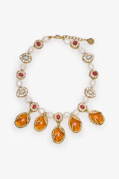 Roberto Cavalli Necklace With Amber-effect Stones And Pearls