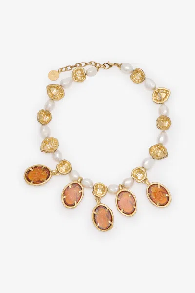 Roberto Cavalli Necklace With Amber-effect Stones And Pearls