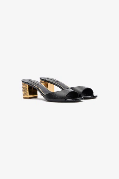 Roberto Cavalli Mules With Thick Golden Heel