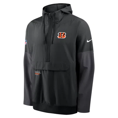Nike Black Cincinnati Bengals Sideline Anorak Half-zip Hoodie Jacket In Black