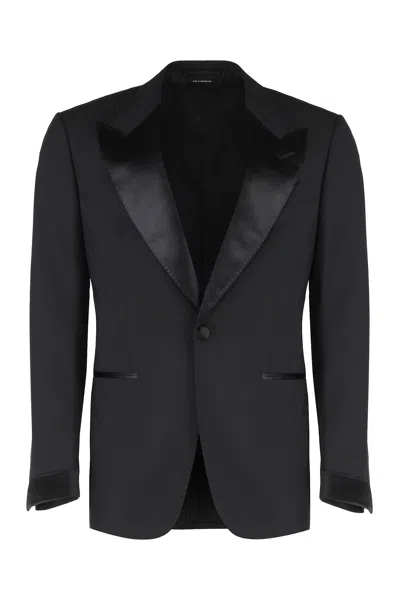 Tom Ford Satin-lapels Single-breasted Suit In Black