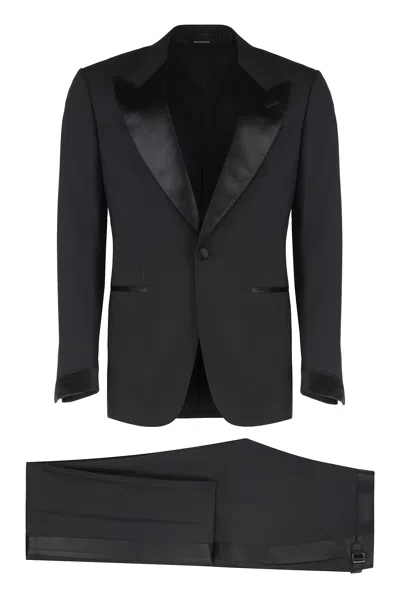 Tom Ford Satin-lapels Single-breasted Suit In Black