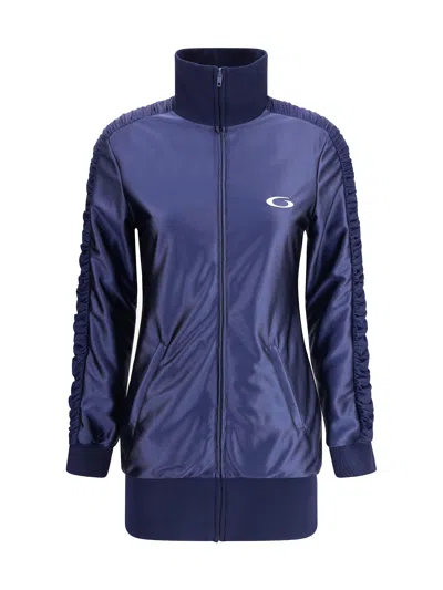 Balenciaga Shiny Jersey Fitted Tracksuit Dress In Blue