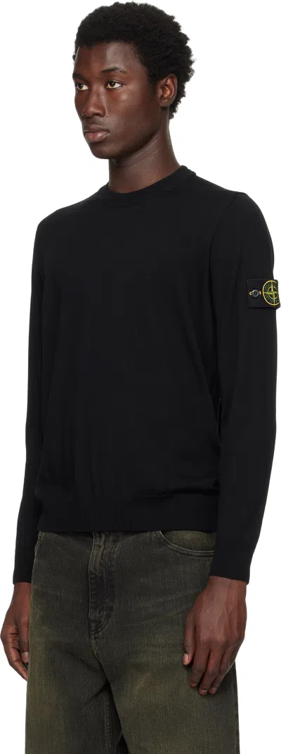 Stone Island Crew Neck Sweater With Brushed Texture. In Black