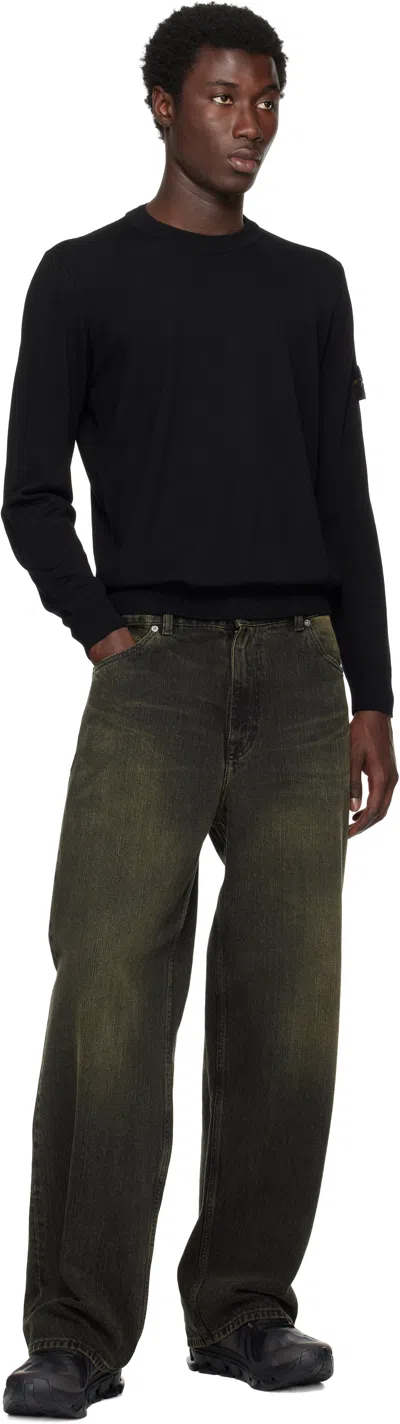 Stone Island Crew Neck Sweater With Brushed Texture. In Black