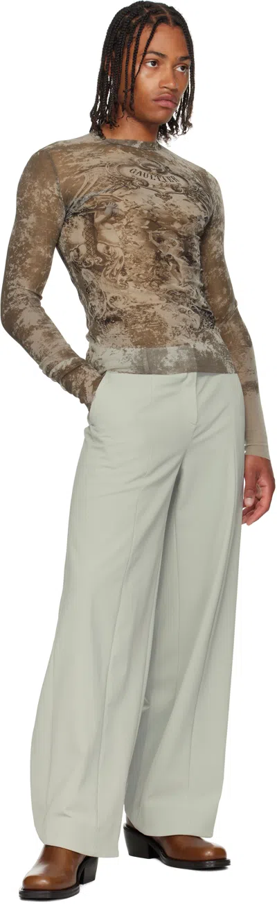 Jean Paul Gaultier Green Undershoe Straps Detail Trousers In Gray