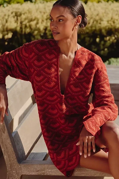 Celandine Crochet Long-sleeve Mini Kaftan