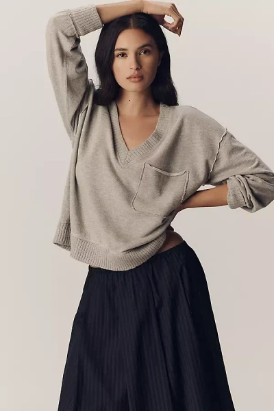 Pilcro V-neck Front-pocket Pullover Knit Top In Gray