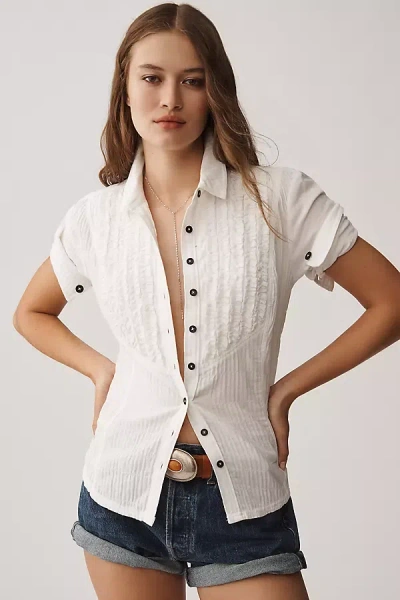 Pilcro Fitted Tuxedo Short-sleeve Top In Neutral