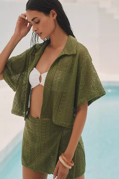 Celandine Crochet Collared Open-front Top