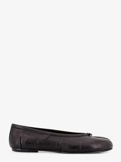Maison Margiela Black Leather Tabi Ballerinas With Signature Detailing In Black
