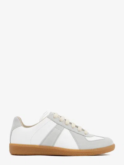 Maison Margiela Women Replica Low-top Leather Sneakers With Suede Inserts In White