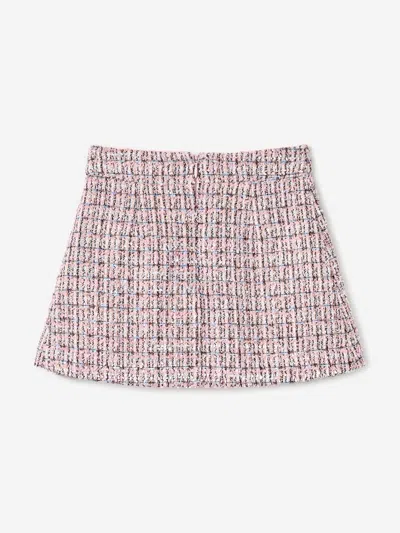 Self-portrait Self Portrait Girls Pleated Boucle Skirt In Pink
