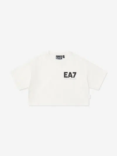 Ea7 Girls Logo T-shirt In White