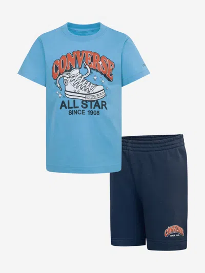 Converse Boys Trail Mix T-shirt And Shorts Set In Blue