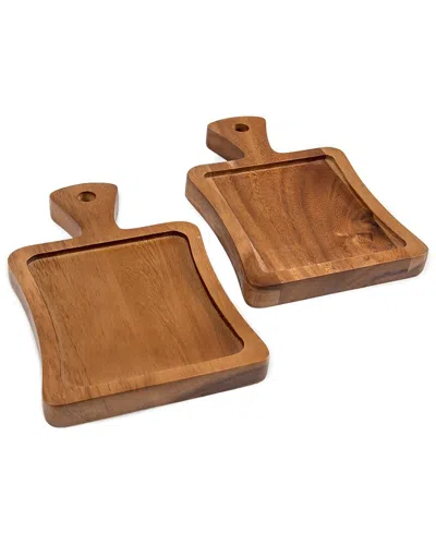 Lipper International Set Of 2 Acacia Appetizer Plates In Brown