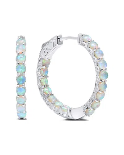 Maxcolor Silver 1.50 Ct. Tw. Lab-grown Opal Hoop Earrings In Blue