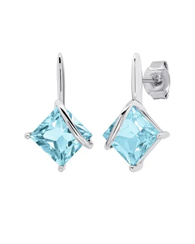 Maxcolor Sterling Silver 7mm Princess Cut Gemstone Drop Earrings In Metallic