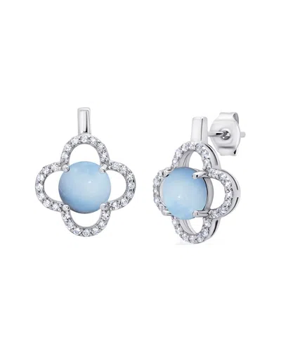 Maxcolor Silver 2.60 Ct. Tw. Blue Chalcedony Drop Earrings In Metallic