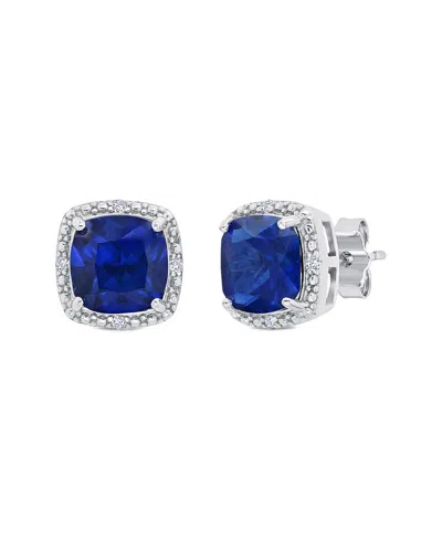 Maxcolor 7mm Cushion Cut Garnet And Diamond Accent Halo Stud Earrings In Sterling Silver In Metallic