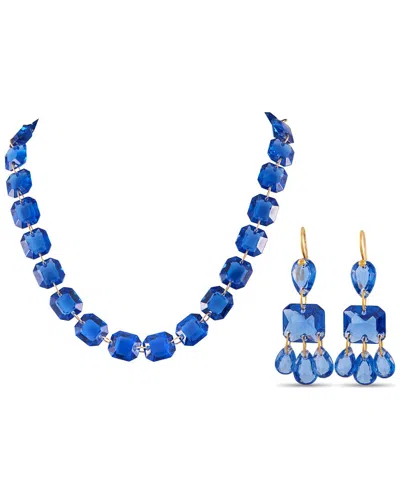 Baccarat 18k Yellow Gold Blue Crystal Necklace And Earrings Set Bc04-051925 In Blue