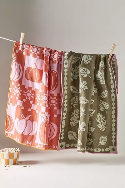 Anthropologie Pumpkin Jacquard Dish Towels, Set Of 2