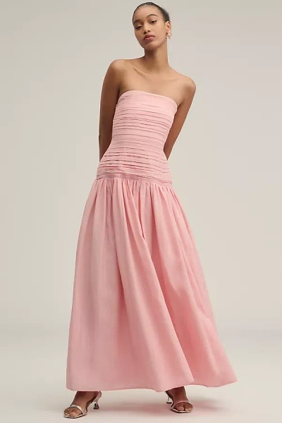 Lovaan Nancy Strapless Linen-silk Drop-waist Maxi Dress