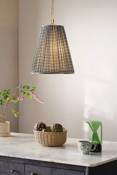 Anthropologie Lee Ruched Printed Shade Brass Tall Pendant