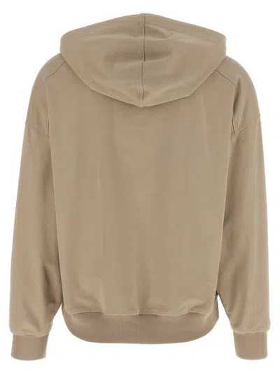 Brunello Cucinelli Hooded Kangaroo Pocket Top With Ribbed Cuffs In Brown
