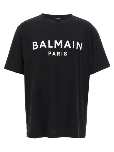 Balmain Black Crewneck T-shirt With Logo Lettering On The Front