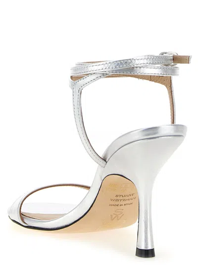 Stuart Weitzman Metallic Buckle Wrap Sandals In Silver