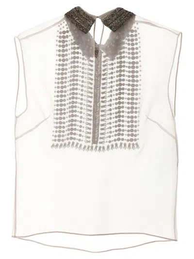 Alberta Ferretti Embellished Collar Chiffon Top In Neutral